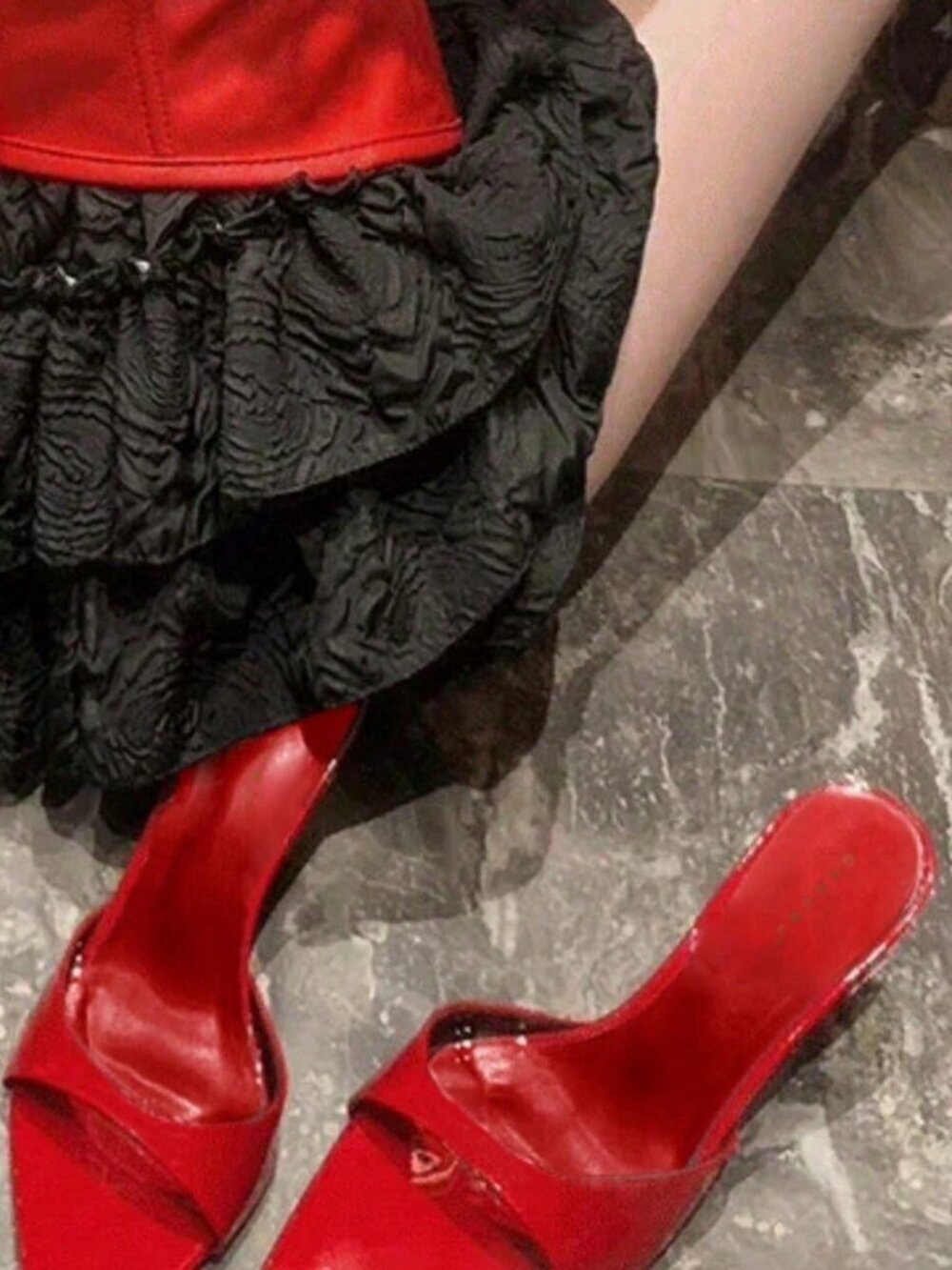 Red Sexy Women's Square Toe Slingback Stilettos High Heel Sandals - Picture 4 of 7